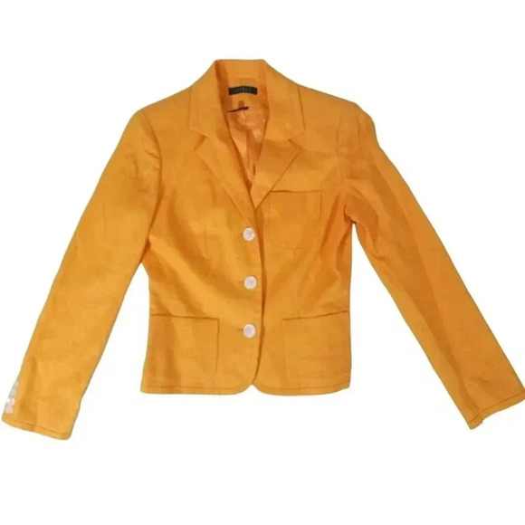 Lauren Ralph Lauren Hibiscus Linen Blazer Jacket Womens 4 Orange Mango New $210 - Picture 1 of 8